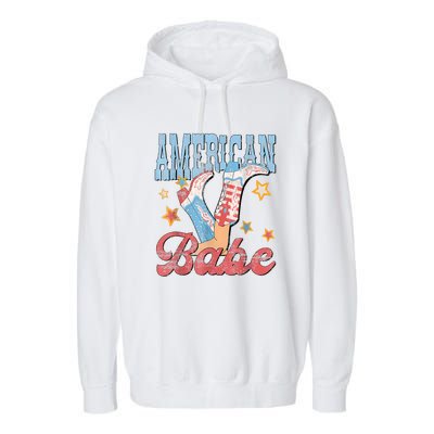 4th Of July Western Cowgirl Boots Retro American Girl Babe Gift Garment-Dyed Fleece Hoodie