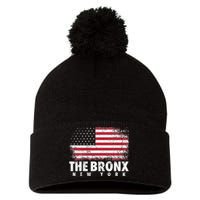 4th of July The Bronx New York NY American Flag USA Pom Pom 12in Knit Beanie