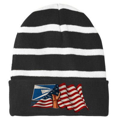 4th of July Independence Day Your Name US Postal Service Striped Beanie with Solid Band