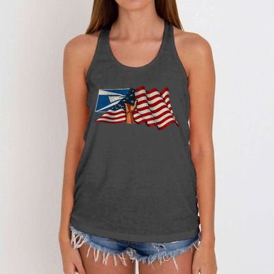 4th of July Independence Day Your Name US Postal Service Women's Knotted Racerback Tank