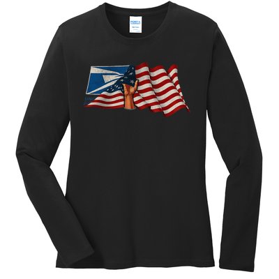 4th of July Independence Day Your Name US Postal Service Ladies Long Sleeve Shirt