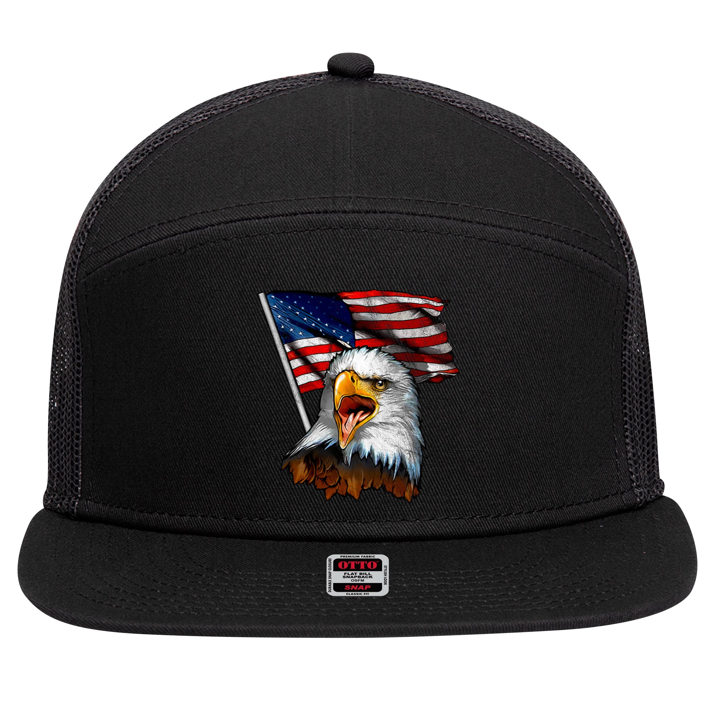 4th Of July Eagle American Flag 7 Panel Mesh Trucker Snapback Hat