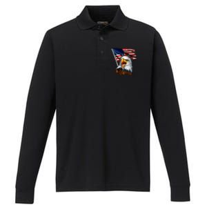 4th Of July Eagle American Flag Performance Long Sleeve Polo