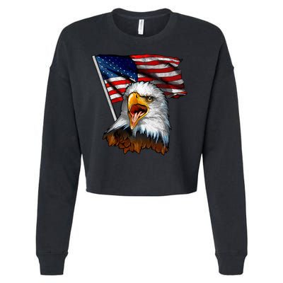 4th Of July Eagle American Flag Cropped Pullover Crew