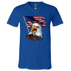 4th Of July Eagle American Flag V-Neck T-Shirt