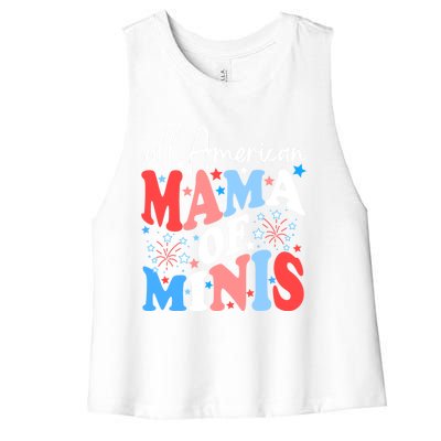 4th Of July All American Mama Of Minis Red White And Blue Gift Women's Racerback Cropped Tank