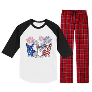 4th Of July American Flag Corgi Patriotic Dog Raglan Sleeve Pajama Set