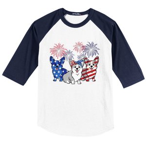 4th Of July American Flag Corgi Patriotic Dog Baseball Sleeve Shirt