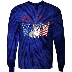 4th Of July American Flag Corgi Patriotic Dog Tie-Dye Long Sleeve Shirt