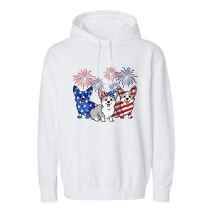 4th Of July American Flag Corgi Patriotic Dog Garment-Dyed Fleece Hoodie