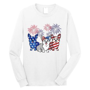 4th Of July American Flag Corgi Patriotic Dog Long Sleeve Shirt