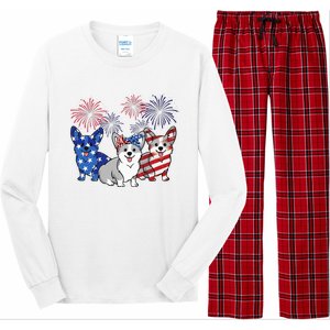 4th Of July American Flag Corgi Patriotic Dog Long Sleeve Pajama Set