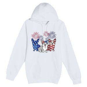 4th Of July American Flag Corgi Patriotic Dog Premium Pullover Hoodie