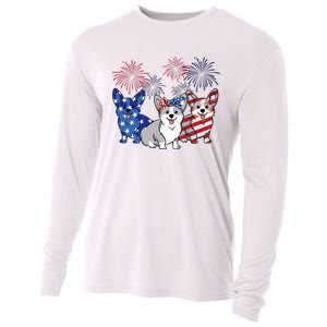 4th Of July American Flag Corgi Patriotic Dog Cooling Performance Long Sleeve Crew