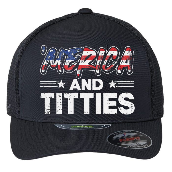 4th of July Merica and Titties Flexfit Unipanel Trucker Cap