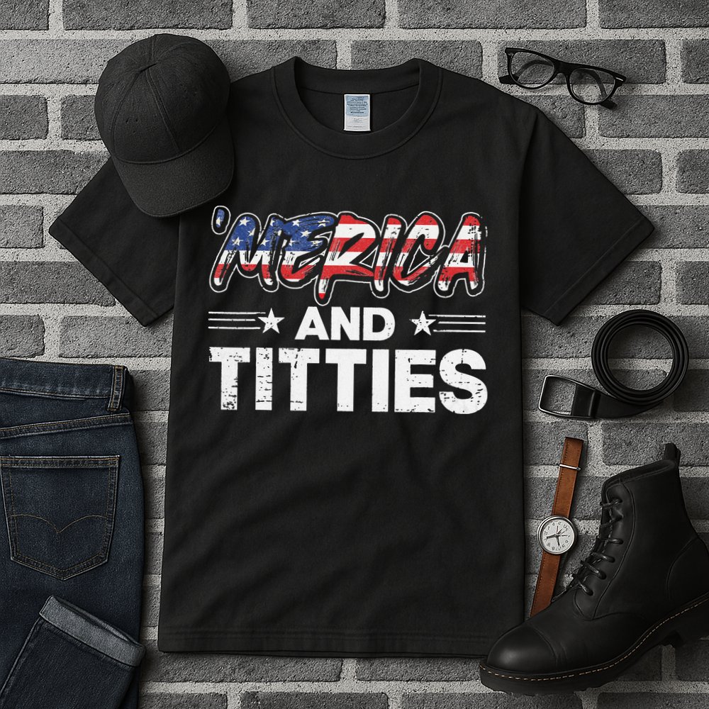 4th of July Merica and Titties Tall T-Shirt