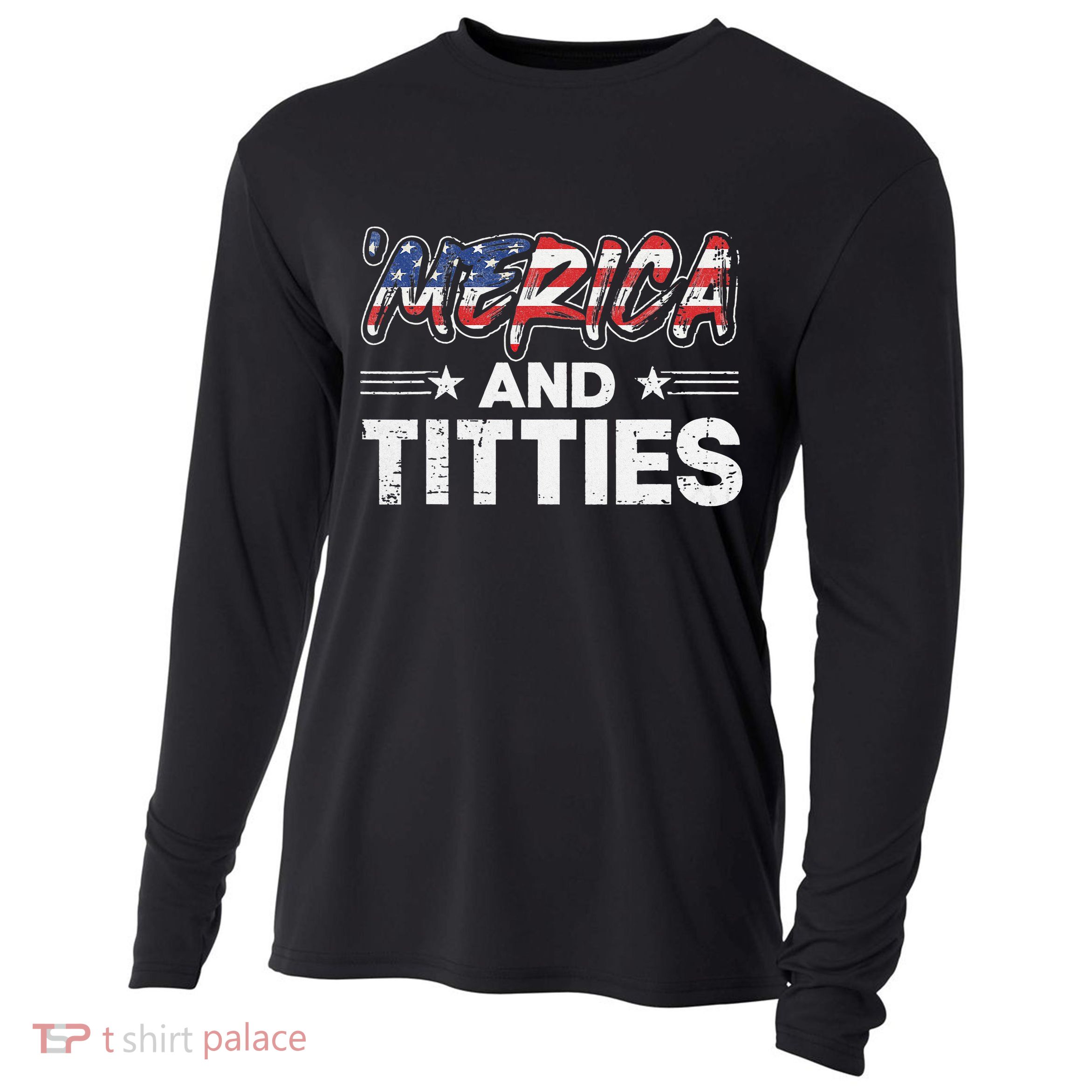4th of July Merica and Titties Cooling Performance Long Sleeve Crew