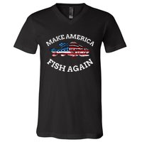 4th of July Fishing American Flag Make America Fish Again V-Neck T-Shirt