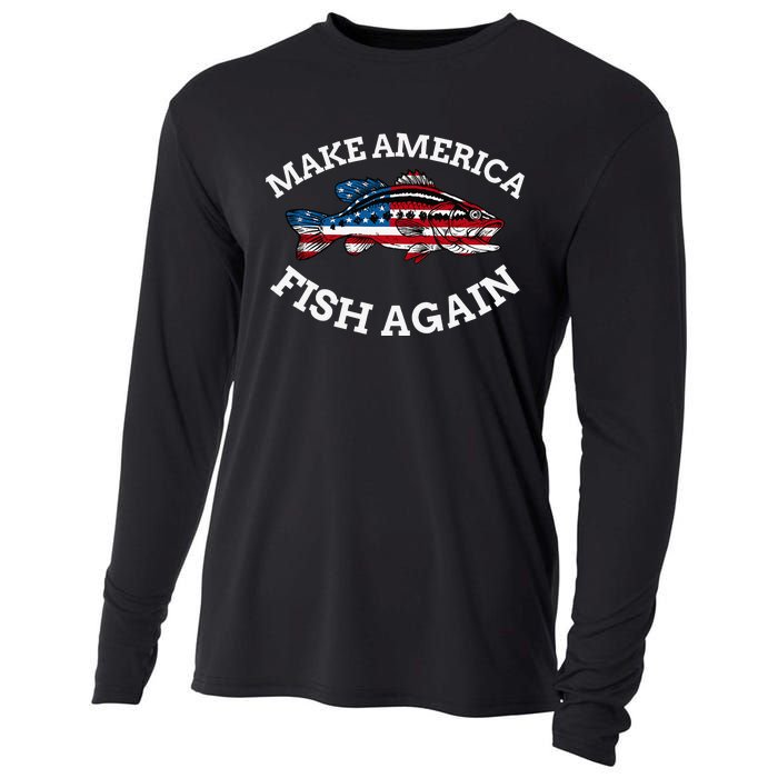 4th of July Fishing American Flag Make America Fish Again Cooling Performance Long Sleeve Crew