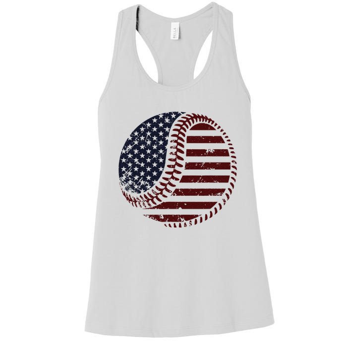 4th of July Patriotic American Flag Print Baseball Women's Racerback Tank