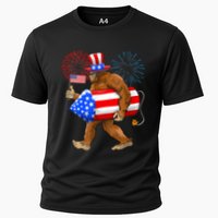 4th Of July Bigfoot American Flag Fireworks Sasquatch Cooling Performance Crew T-Shirt