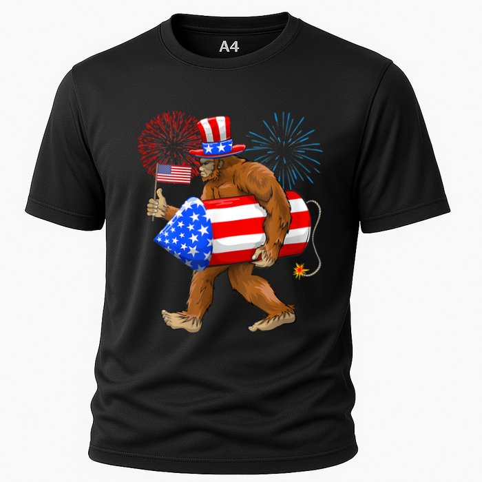 4th Of July Bigfoot American Flag Fireworks Sasquatch Cooling Performance Crew T-Shirt
