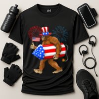 4th Of July Bigfoot American Flag Fireworks Sasquatch Cooling Performance Crew T-Shirt