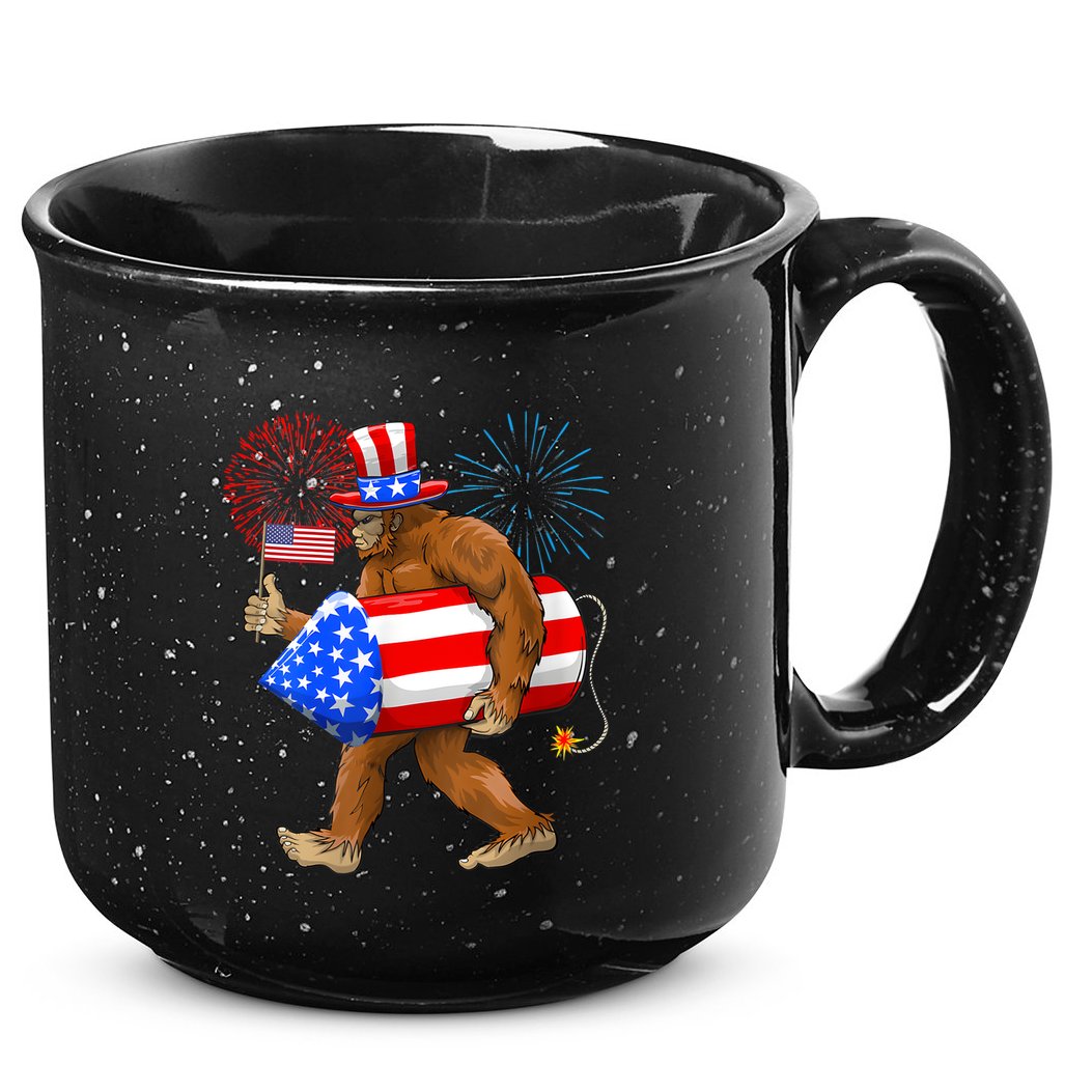 4th Of July Bigfoot American Flag Fireworks Sasquatch 15oz Campfire Ceramic Mug