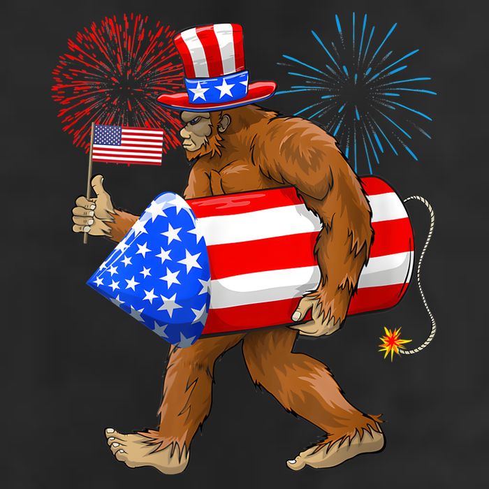 4th Of July Bigfoot American Flag Fireworks Sasquatch Beanie