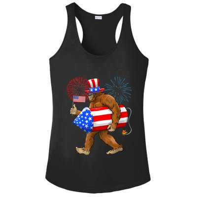 4th Of July Bigfoot American Flag Fireworks Sasquatch Ladies PosiCharge Competitor Racerback Tank