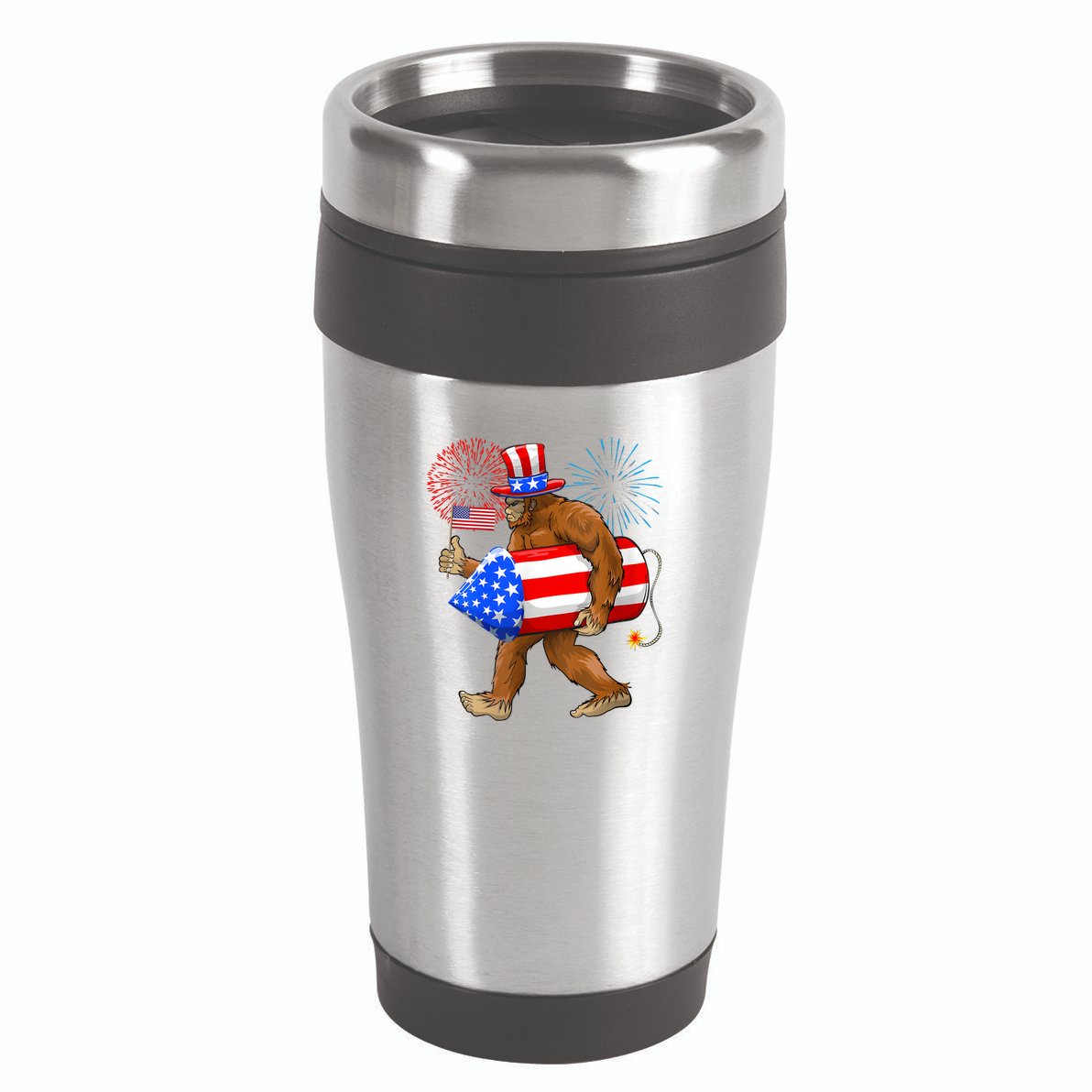 4th Of July Bigfoot American Flag Fireworks Sasquatch 16oz Travel Tumbler