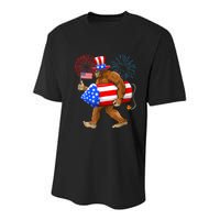 4th Of July Bigfoot American Flag Fireworks Sasquatch Youth Performance Sprint T-Shirt