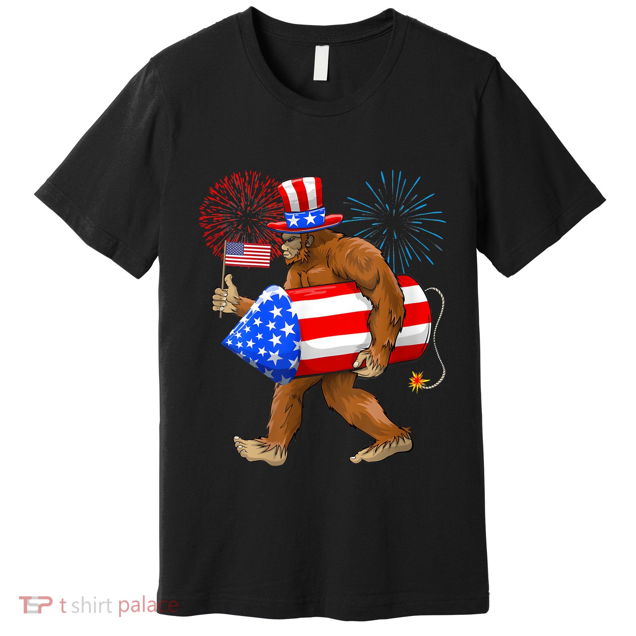 4th Of July Bigfoot American Flag Fireworks Sasquatch Premium T-Shirt