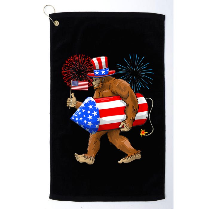 4th Of July Bigfoot American Flag Fireworks Sasquatch Golf Towel