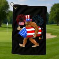 4th Of July Bigfoot American Flag Fireworks Sasquatch Golf Towel