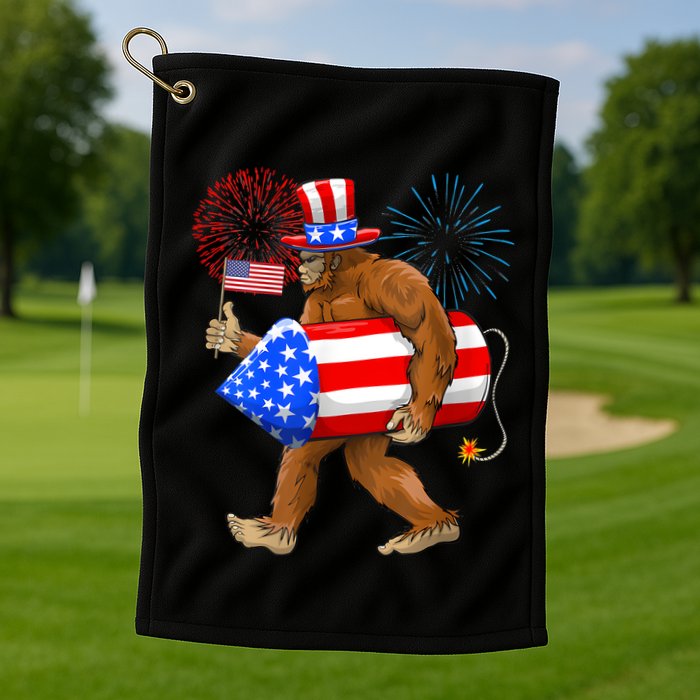 4th Of July Bigfoot American Flag Fireworks Sasquatch Golf Towel