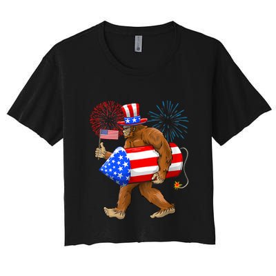 4th Of July Bigfoot American Flag Fireworks Sasquatch Crop Top
