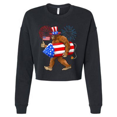 4th Of July Bigfoot American Flag Fireworks Sasquatch Cropped Pullover Crew
