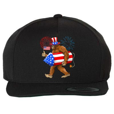 4th Of July Bigfoot American Flag Fireworks Sasquatch Wool Snapback Cap