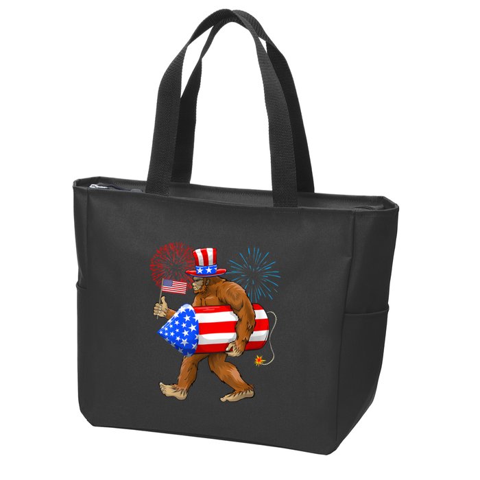 4th Of July Bigfoot American Flag Fireworks Sasquatch Zip Tote Bag