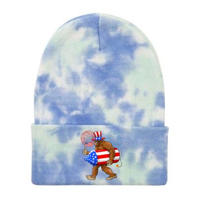 4th Of July Bigfoot American Flag Fireworks Sasquatch Tie Dye 12in Knit Beanie