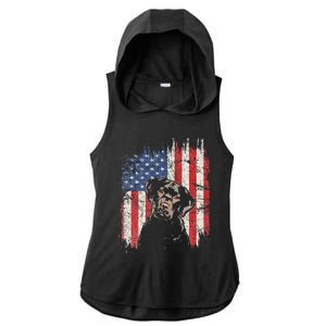 4th Of July Labrador American Flag Patriotic Chocolate Lab Ladies PosiCharge Tri-Blend Wicking Draft Hoodie Tank