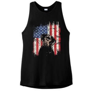 4th Of July Labrador American Flag Patriotic Chocolate Lab Ladies PosiCharge Tri-Blend Wicking Tank