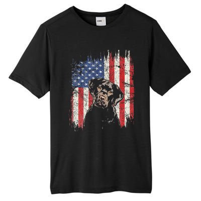 4th Of July Labrador American Flag Patriotic Chocolate Lab Tall Fusion ChromaSoft Performance T-Shirt