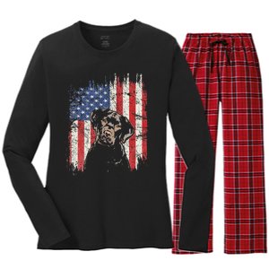 4th Of July Labrador American Flag Patriotic Chocolate Lab Women's Long Sleeve Flannel Pajama Set 