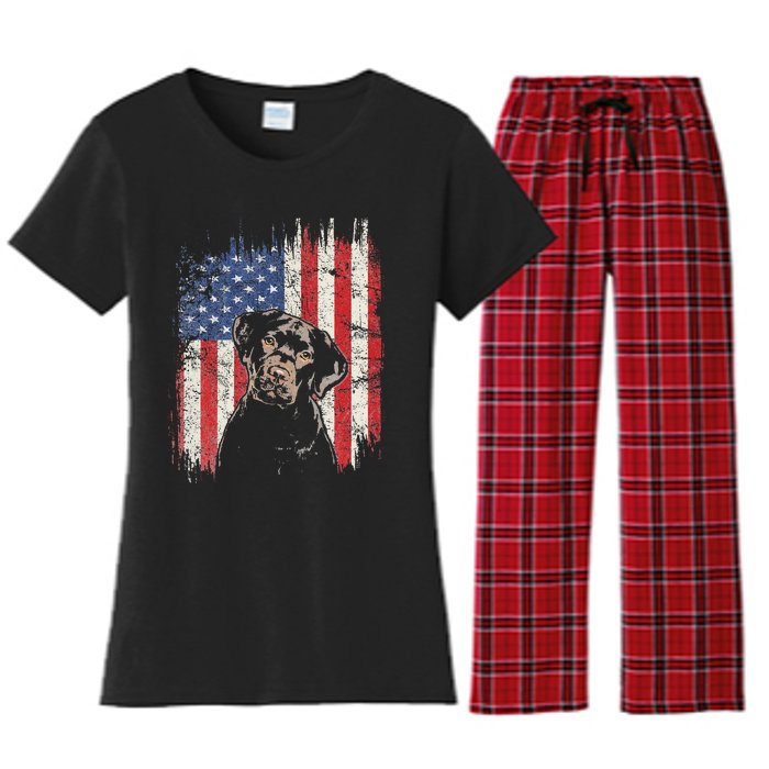 4th Of July Labrador American Flag Patriotic Chocolate Lab Women's Flannel Pajama Set