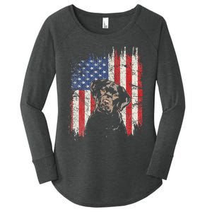 4th Of July Labrador American Flag Patriotic Chocolate Lab Women's Perfect Tri Tunic Long Sleeve Shirt