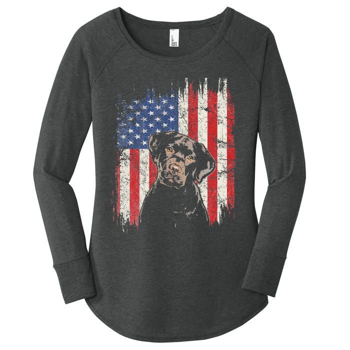 4th Of July Labrador American Flag Patriotic Chocolate Lab Women's Perfect Tri Tunic Long Sleeve Shirt