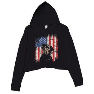 4th Of July Labrador American Flag Patriotic Chocolate Lab Crop Fleece Hoodie