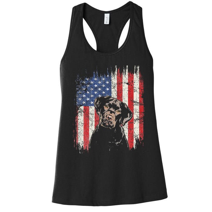 4th Of July Labrador American Flag Patriotic Chocolate Lab Women's Racerback Tank